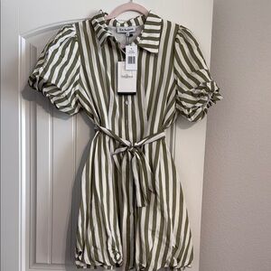 En Saison Olive and White Striped Mini Dress